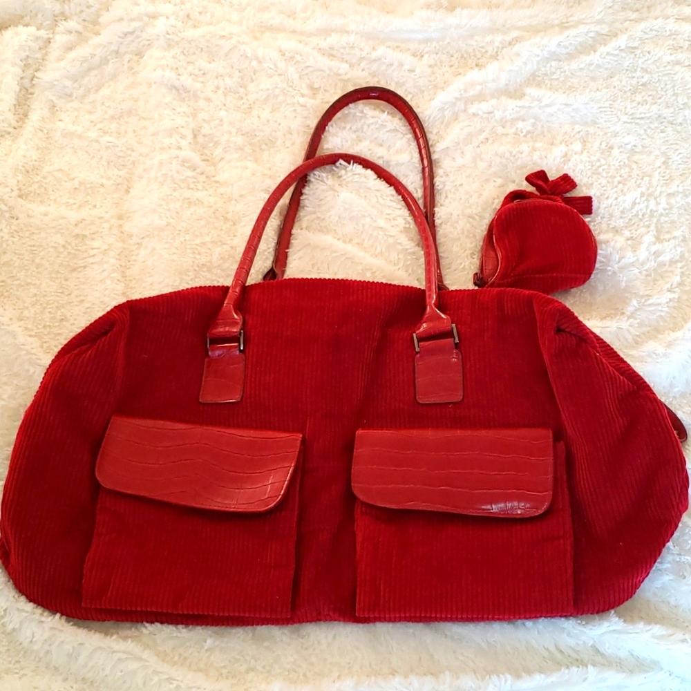 Red Corduroy Weekend Bag